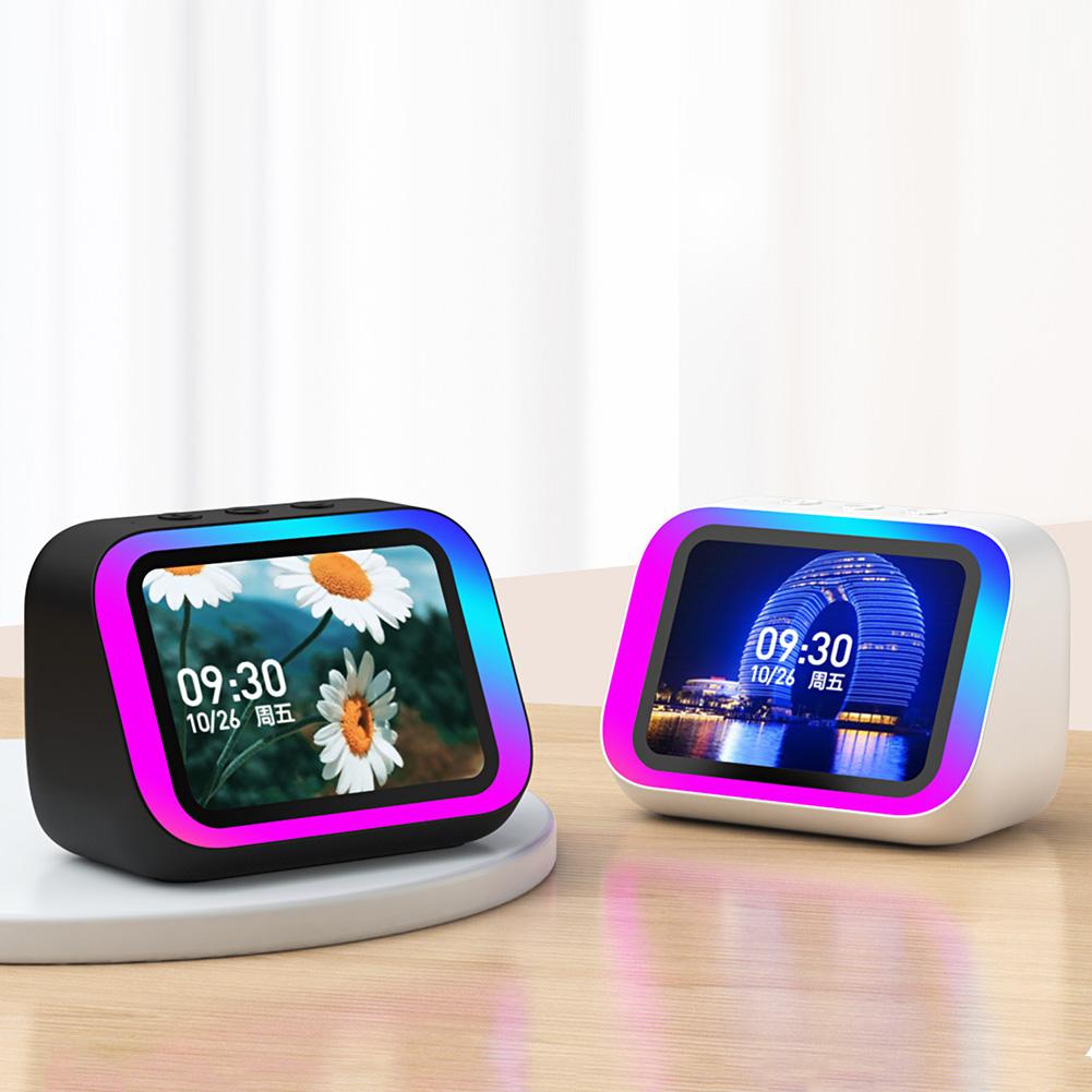Smart Speaker Voice Assistant Portable BT Speaker Alarm Clock with RGB Lights for Home
