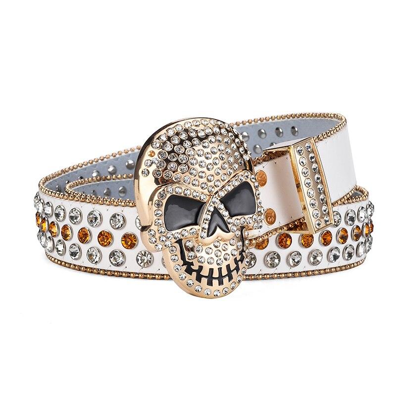 Jeans da Donna Fibbia Testa di Teschio Cintura con Strass Cintura Y2K Design con Borchie Lucide Cintura in PU Cintura con Diamanti Artificiali Cintura Punk Rock da Uomo