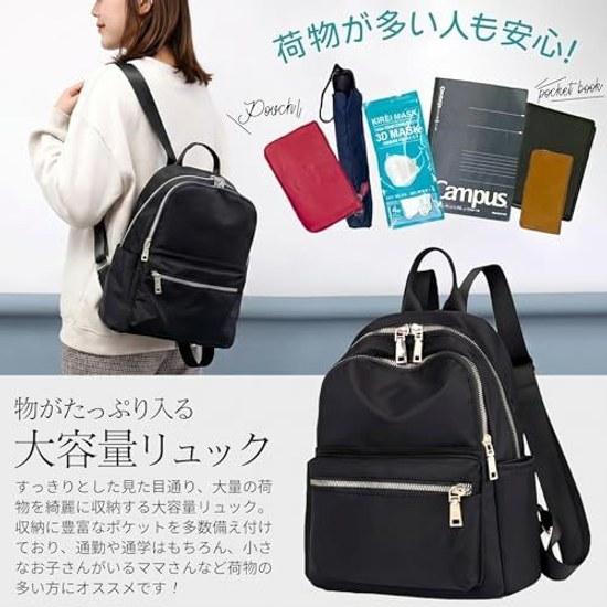 NOA LINO Backpack Women Lightweight 430gA4 CompatibleWater-Resistant Large Capacity Commuting School Stylish Nylon Waterproof Simple Black Travel Neat