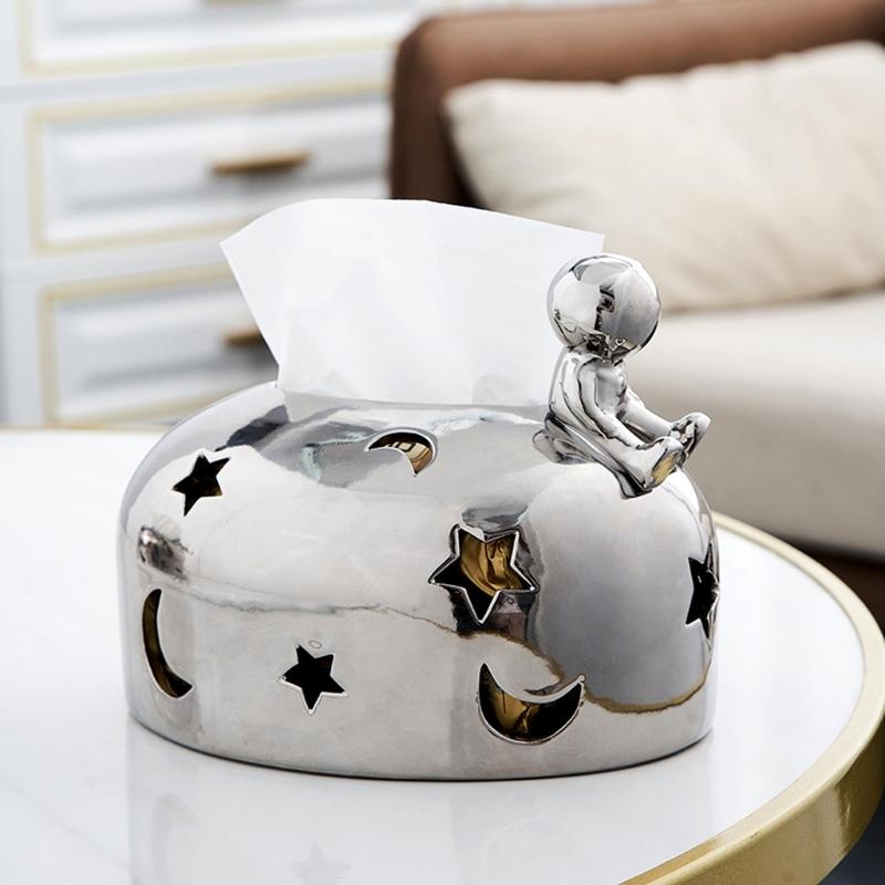 Elegant Silver Electroplated Sturdy Resin Tissue Holder Enhancing Living Room or Office Ambiances Decoration Use