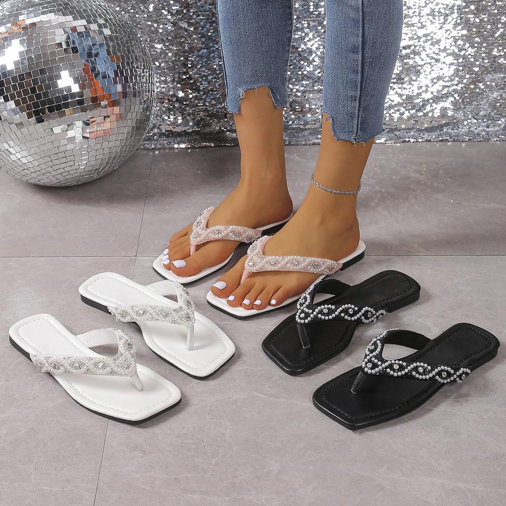 Fashion Flip-flops for Women, Outdoor Square-toe Slippers, Casual Beach Sandals for Vacation