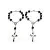 Fashion Simple Dangle Cross Bracelet Black Beads Jesus Pendant Bracelet for Women Anniversary Couple Jewelry Presents