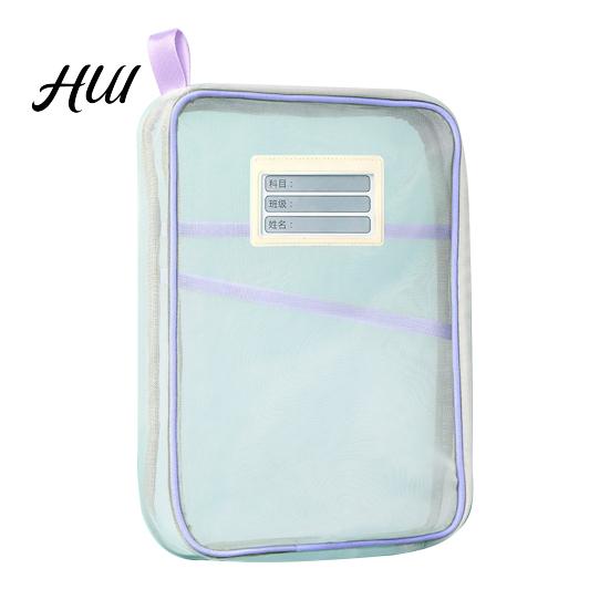 Transparent Stationery Bag Mesh Zipper Pouch File A4 Letter Size 3-Layer Quality Storage Case with Handle Document Organizer for School Travel Office