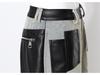 Women's Retro Washed Straight-Leg Jeans with Leather Splice, Contrasting Colors - 2025 Spring Street Style.