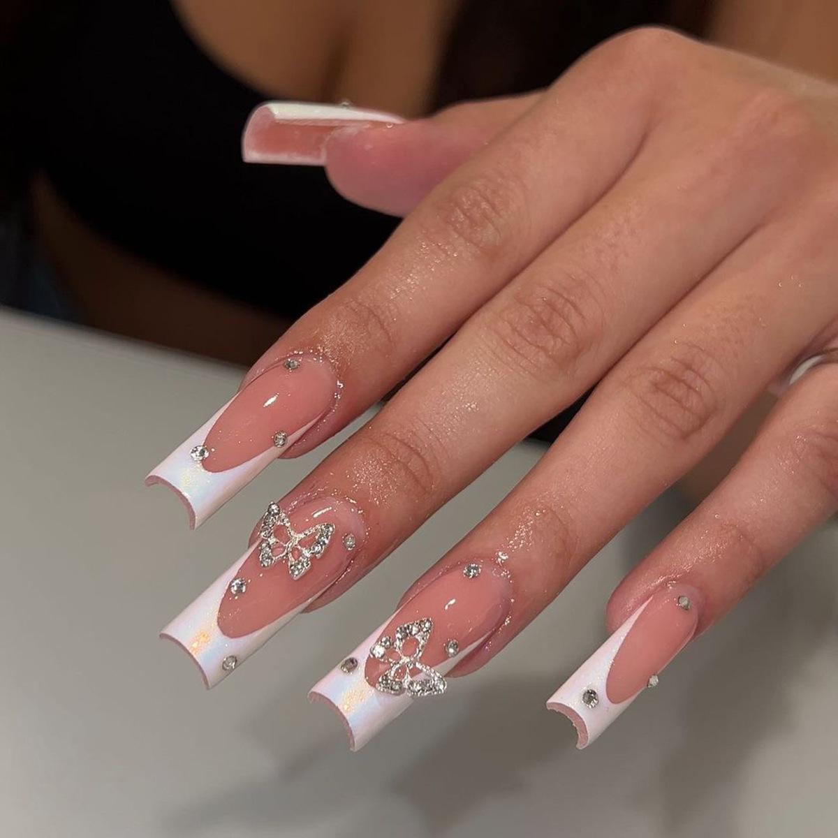Removable Sparkly Ballet Butterfly Press-on Nails JP2736 [Glue Version]