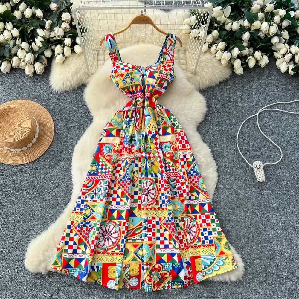 

Летнее женское винтажное дизайнерское платье с подиума в стиле барокко, на тонких бретельках, длинное миди, платья для вечеринок XXL