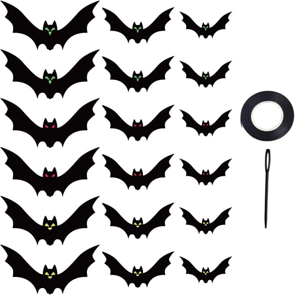 18Pcs Black Halloween Bat Flag with Eyes with Ribbon Simulation Bat Pendant Horror Props Hanging Ornaments Bat Decorations