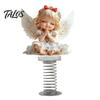 Spring Swing Car Accessories Angel Girl Ornament, 2D Double Sided Acrylic Dashboard Bouncing Ornaments Decor with Adhesive Base, Cute Praying Figurine