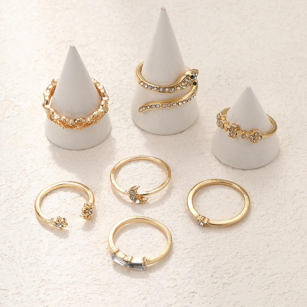 iF ME Retro Zircon Ring Set Moon Heart Flower Gold Silver Rings for Women Jewelry Accessories
