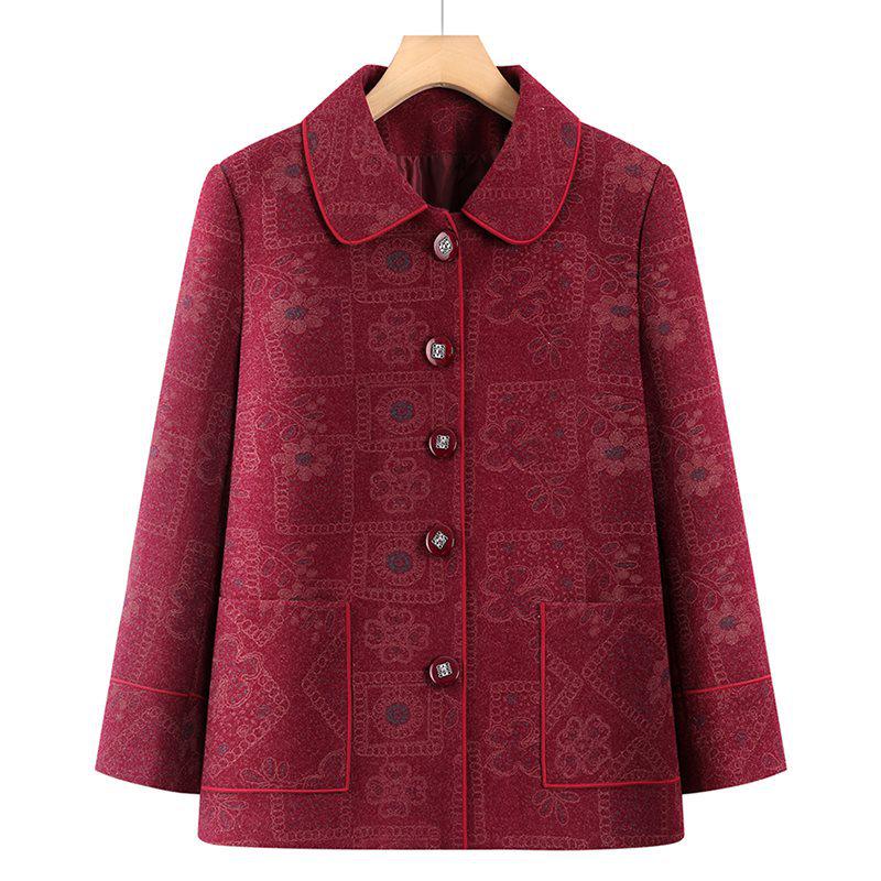 

Cozy Woolen Autumn Jacket for Elderly Women - Grandma Style, Lapel, Long Sleeve, Plus Size, Casual Loose Fit XL (75-100 lbs)
