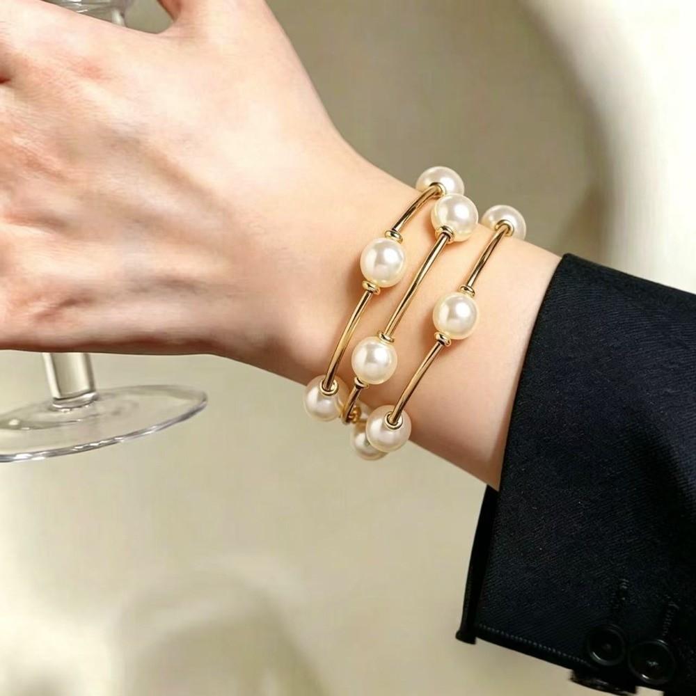 3Pcs/Set Elastic Beaded Bracelet Set Pearl Multiple Layers Bracelet Retro Stacked Bracelet Holiday
