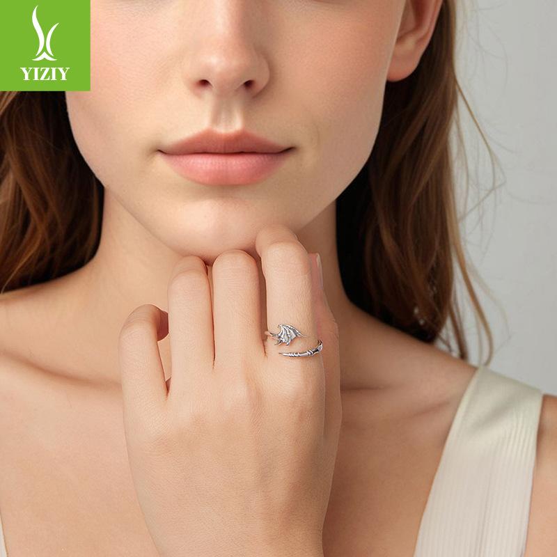 Devil Wings Plain Silver Ring Halloween S925 Sterling Silver Personality Ring Jewelry