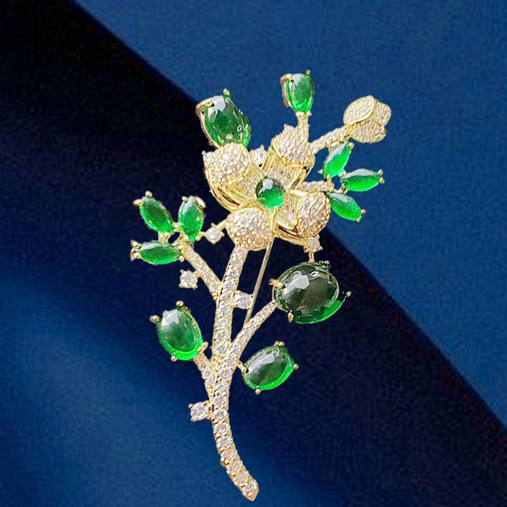 

High-End Light Luxury Emerald Zircon Floral Brooch - Versatile Women s Accessory