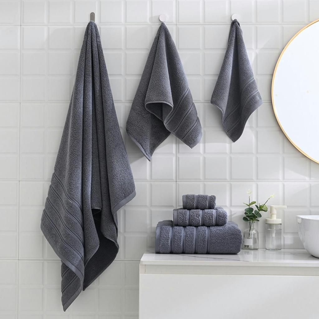 6 Piece Cotton Towel Set Highly Absorbent 2 Bath Towels + 2 Hand Towels + 2 Washcloths