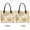 Boho Gold Star Pattern Canvas Tote Bag Casual Daily Shopping Shoulder Bag for Women