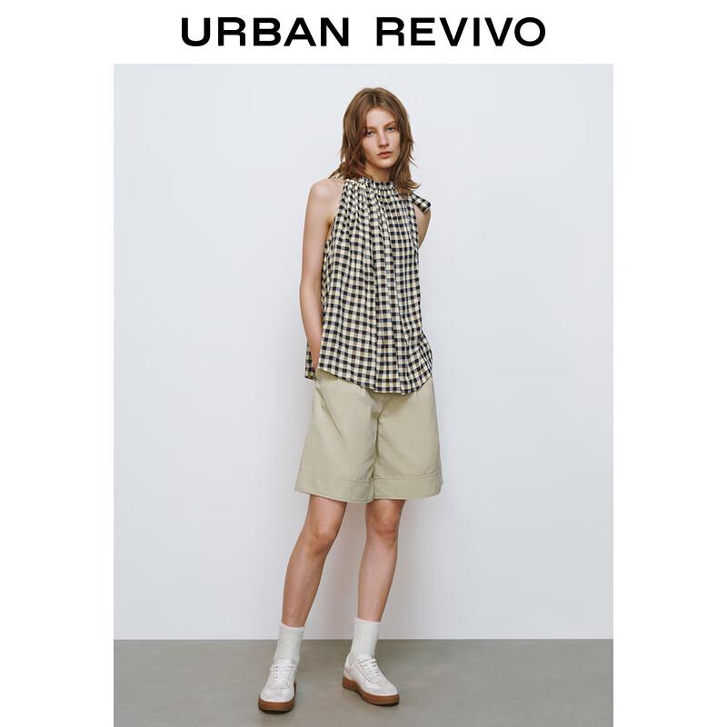 UR Women s Color-blocking Plaid Loose Sleeveless Blouse L (XL-XXL)