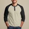 Men's Button-Down Contrast Raglan 3/4 Sleeve Top