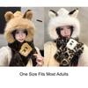 Thick Warm Lining Fox Ear Hat Scarf Faux Fur Plush Winter Scarf Hooded Scarf Set  Cold Weather