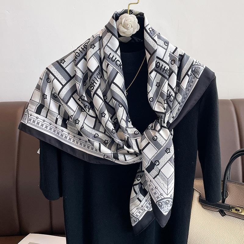 Twill Geometric Square Scarf In Spring Autumn and Summer Large Shawl with Literary and Age-reducing Versatile French Decorative Scarf