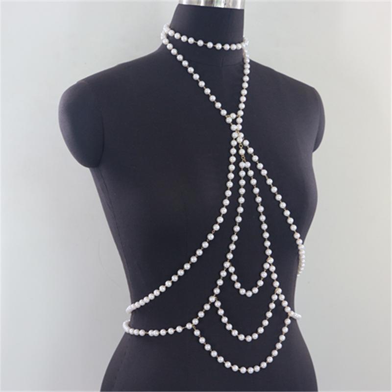 Sexy Fashion Imitation Pearls Tassel Body Chain Waist Belly Chain Woman Female Body Jewelry Bohomia Summer Clothing Accessoires