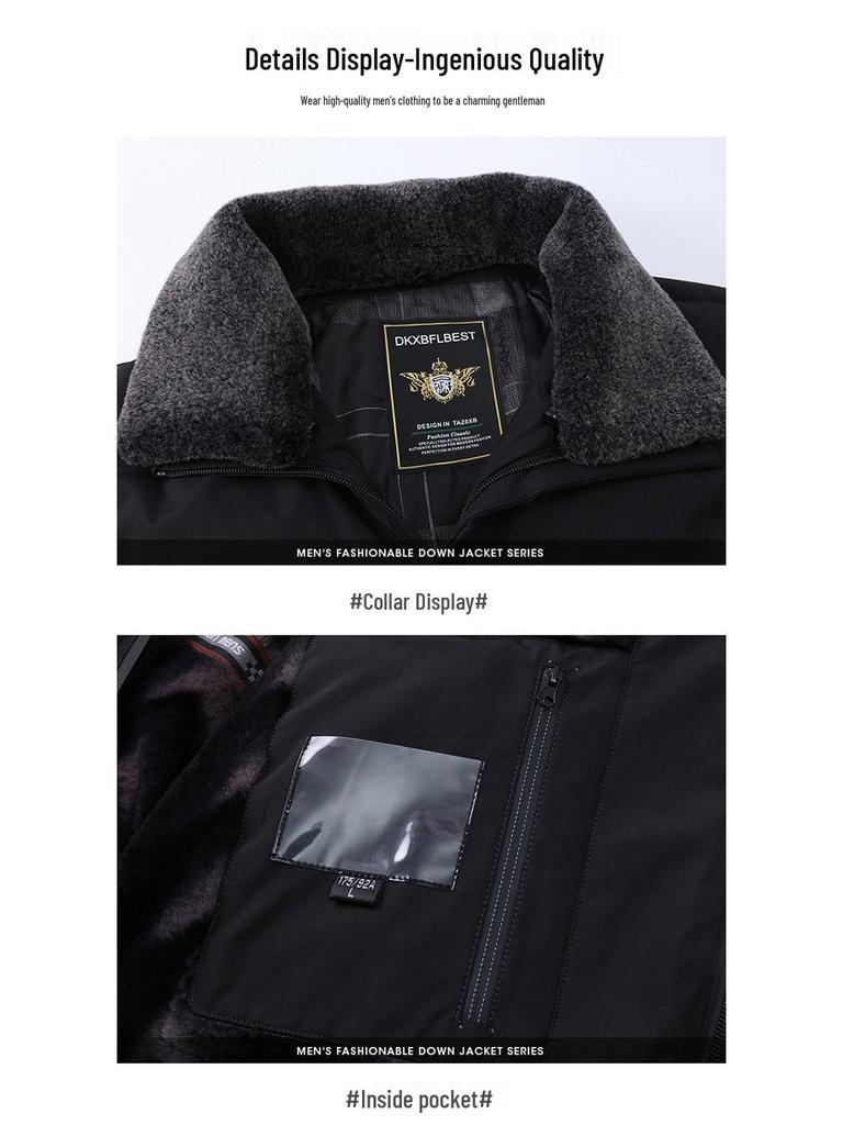 Men's Thickened Lapel Collar Down Jacket with Fleece Lining - Winter Short Style for Middle-Aged and Elderly