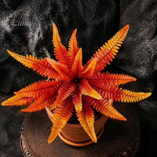 Decorative Branches for Terraces Artificial Fall Fern Plants, 18 Heads Autumn Orange Fake Persian Marine Theme Landscape Decorations Greenery Bushes,