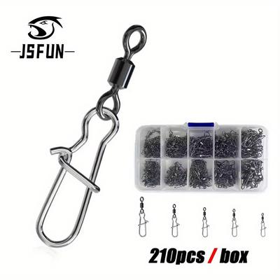 210pcs/box Fishing Connector Pin Stainless Steel Bearing Rolling Swivel With Snap Fishhook Lure Tackle Fishing Accessories