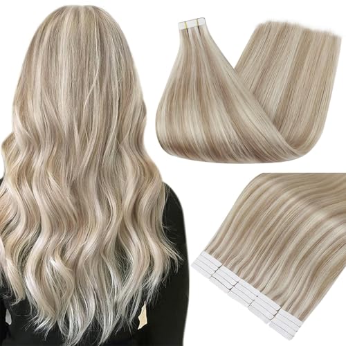 Extensiones de Cabello Cinta Doble Cara Invisible Cabello Chino Remy Rubio Dorado/Miel Liso Suave Sedoso