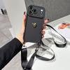 Cute 3D Golden Love Heart Soft Case For iPhone 17 11 12 13 14 15 Pro Max 16 Plus Crossbody Necklace Strap Lanyard Cover