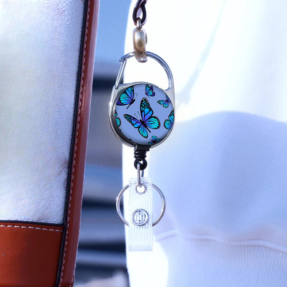 Flower Butterfly Chrysanthemum Doctor ID Badge Clip Lanyards Holder Porta Credencial Reel Nurse Retractable Keychain Wholesale