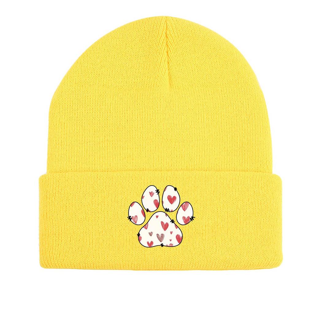 Dog Cat Paw Print Heart Knit Hat Beanie, Valentine's Day "XOXO LOVE KISS", Cozy Stylish Knitted Cap Beanie