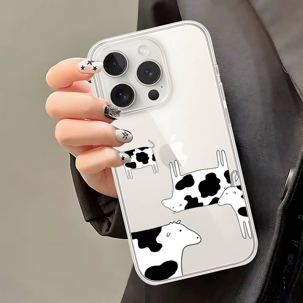 D-Dairy-Cow Phone Case For IPhone 17 16 15 14 Plus 13 12 11 Pro Max Phone Back Cover Transparent Shockproof Cover