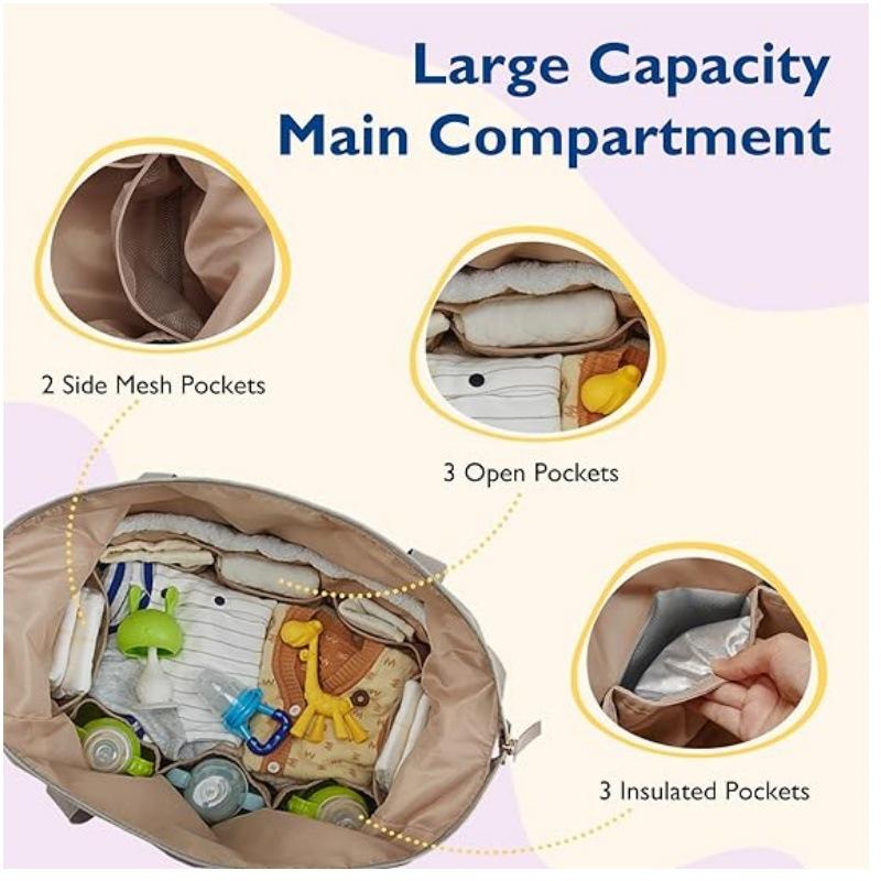 Large Capacity Diaper Bag, Multifunctional Travel Mommy Bag with Insulated Pocket & Pacifier Case, Waterproof Baby Hospital Bag