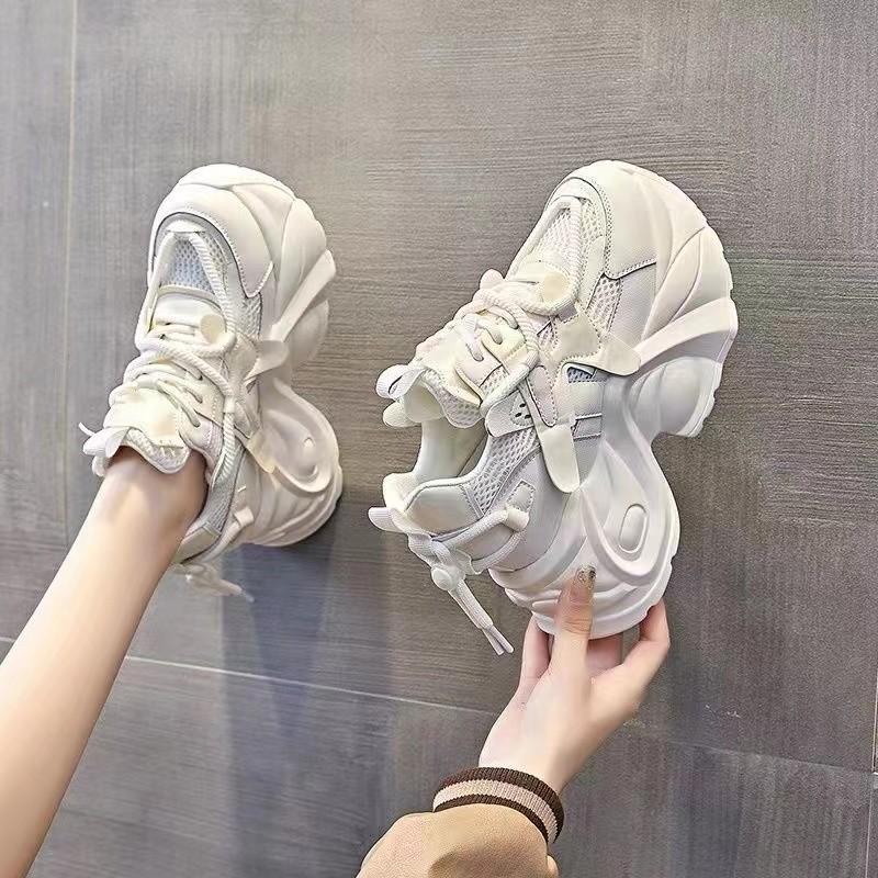 Sports dad shoes mesh thick sole showing feet small inner height increase women's shoes versatile casual ins tide white shoes