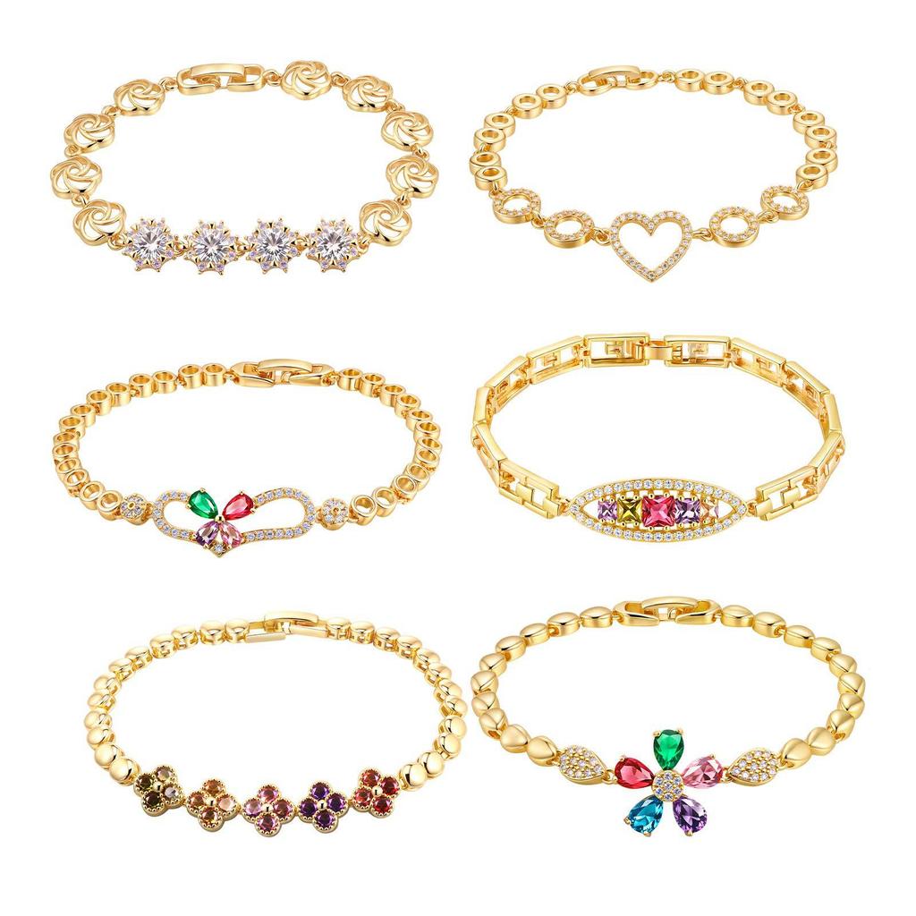 Elegant Luxury Flower Copper Bracelet Women'S Color Zircon Multi-Style Jewelry Accessories Bracelet Fashion Pbr-266