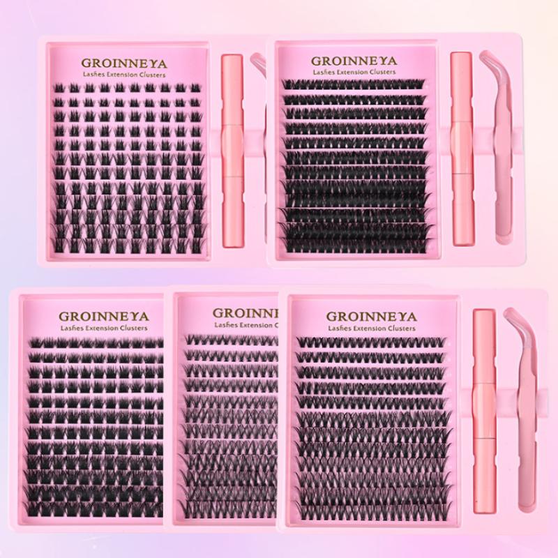 Single Cluster Diy Lash Extension Kit Natural Volume Includes Eyelash Tweezers Bonding Glue For Salon-Quality Results At Home