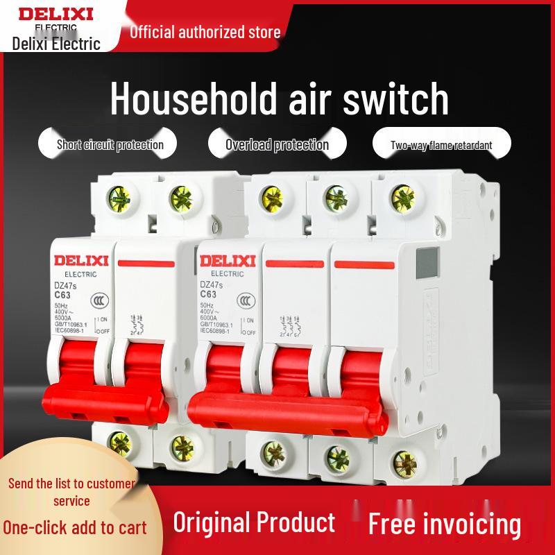 Delixi DZ47 Miniature Circuit Breaker: 1P/2P/3P/4P, 220V Single-Phase To 380V Three-Phase Air Switch for Household Use.