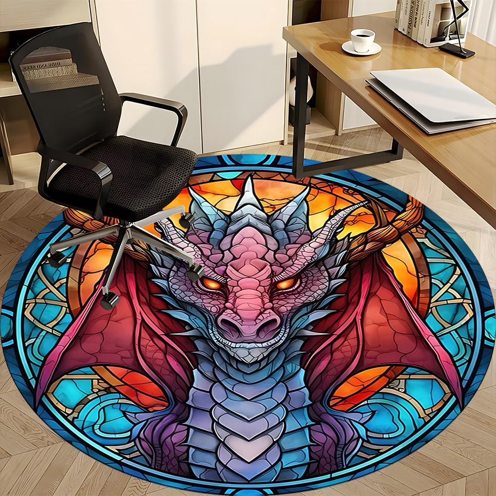 1 Stück Drachen-Buntglas-Büro-Runder Teppich, Unter Bürostühlen Schlafzimmer Wohnzimmer Heimdekoration, Raumdeko, In Verschiedenen Größen Erhältlich