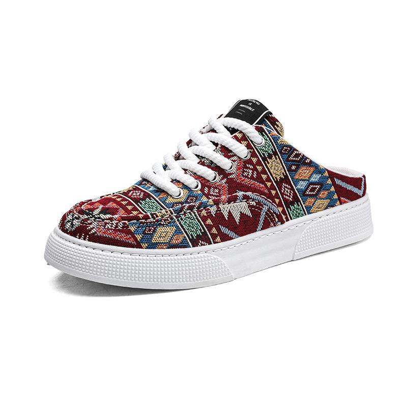 Herrenschuhe 2025 Sommer neu Baotou Pantolette ohne Absatz Ein-Pedal Halb-Pantolette Mesh atmungsaktiv Druck lässige Espadrilles