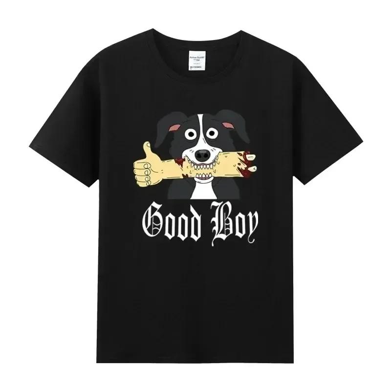 Winter and Summer Stars Cartoon Mr Pickles T-shirt Heren Zacht Collie Hond T-shirt O-hals Korte Mouwen Grappig Tv Volwassen Adultswim Volwassen Hond Kwaadaardig Satan XL blauw