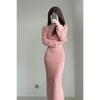 Premium temperament pure desire gentle pink super figure knitted primer dress women's autumn and winter