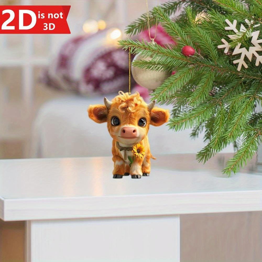 2D art cow pendant for Christmas trees. A versatile animal-themed holiday decoration.