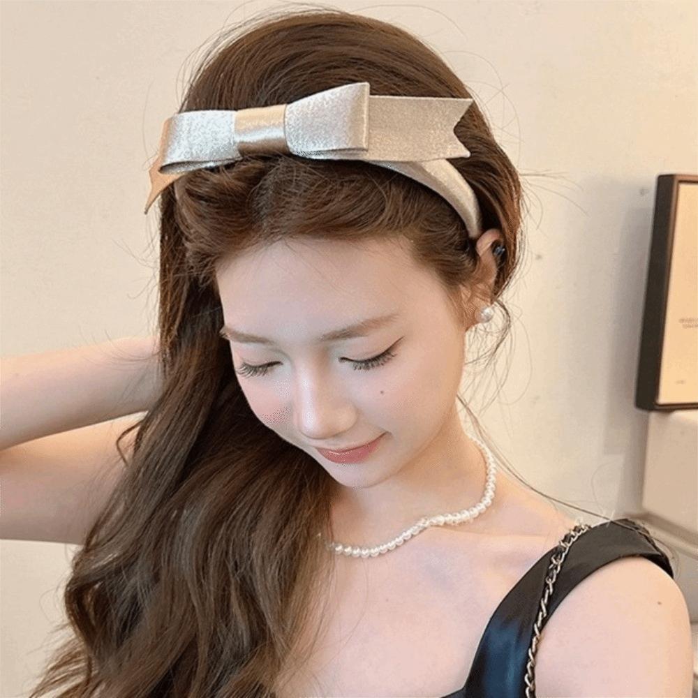 Sweet Satin Bow Headband Thin Plastic Balletcore Hair Band Non-Slip Korean Style Women Hairband Princess