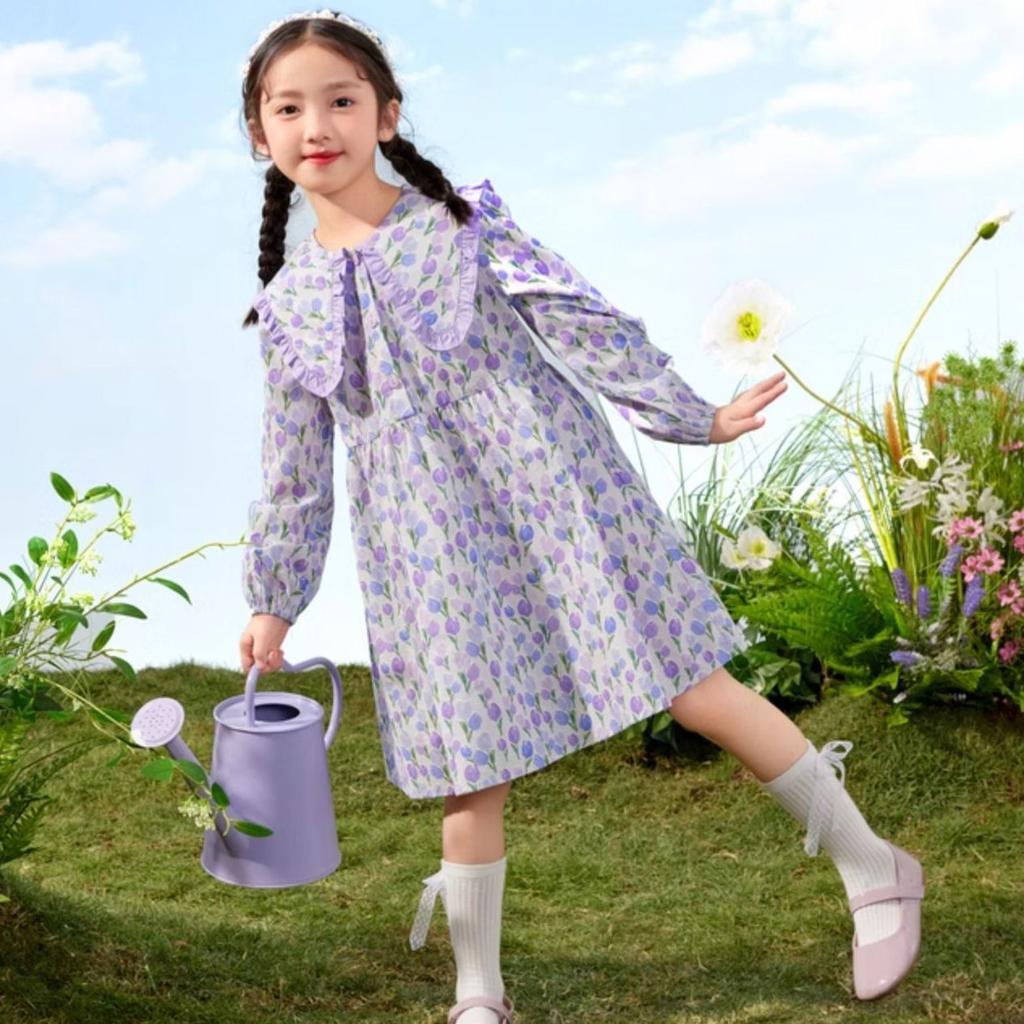 Fashionable Floral Dress for Girls, Spring Children's Doll Collar Princess Dress