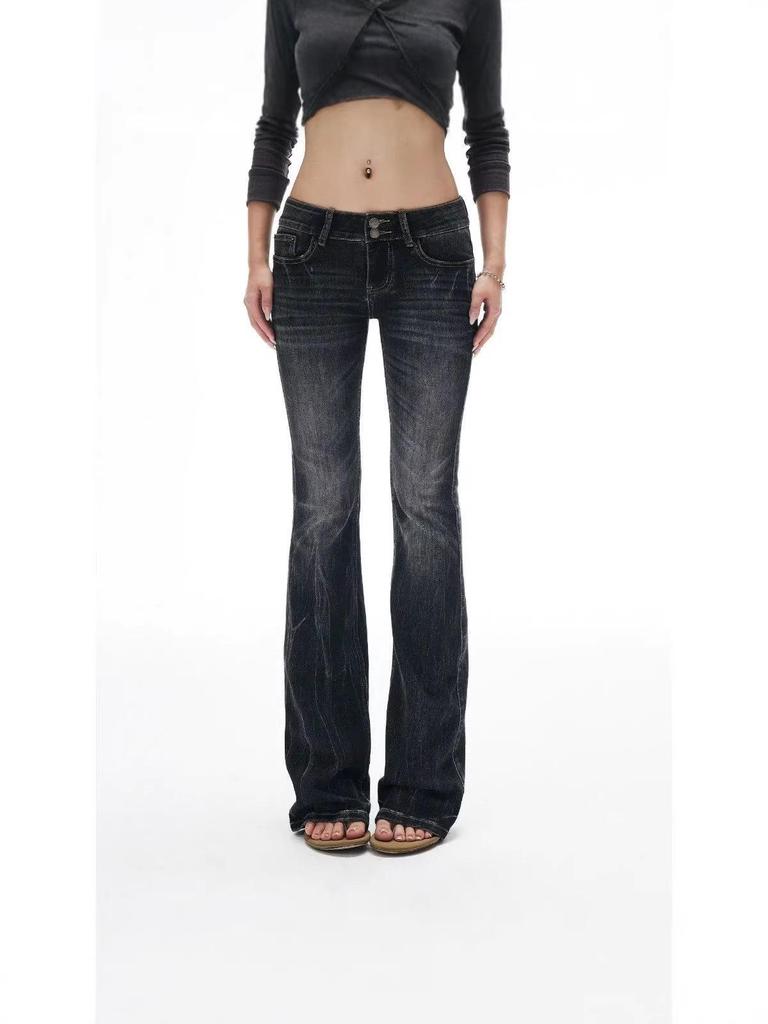 Bamboo Gradient Low-Waist Micro-Flare Jeans – Women's Slim Fit Elastic Bell Bottoms for Autumn/Winter.