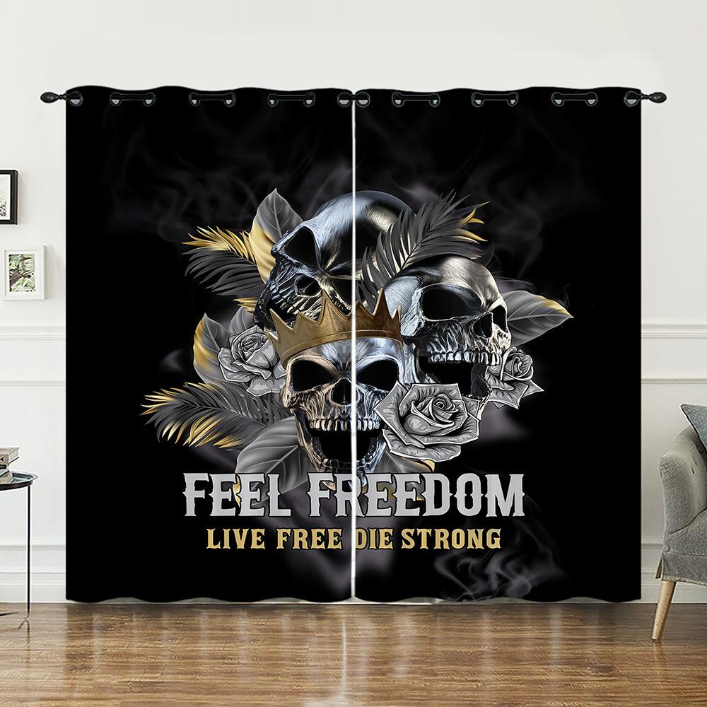 Curtains Skull Rose Magic Curtains Bedroom Living Room Blackout Curtain Perforated