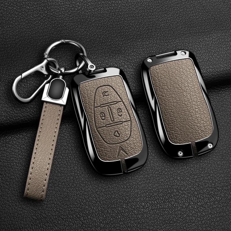 Interior Mouldings Zinc Alloy Leather Car Key Cover Shell Fob For Vinfast VF3 5 6 7 8 9 31EV 32EV 33EV LUX A2.0 SA2.0 V8 Auto Pr
