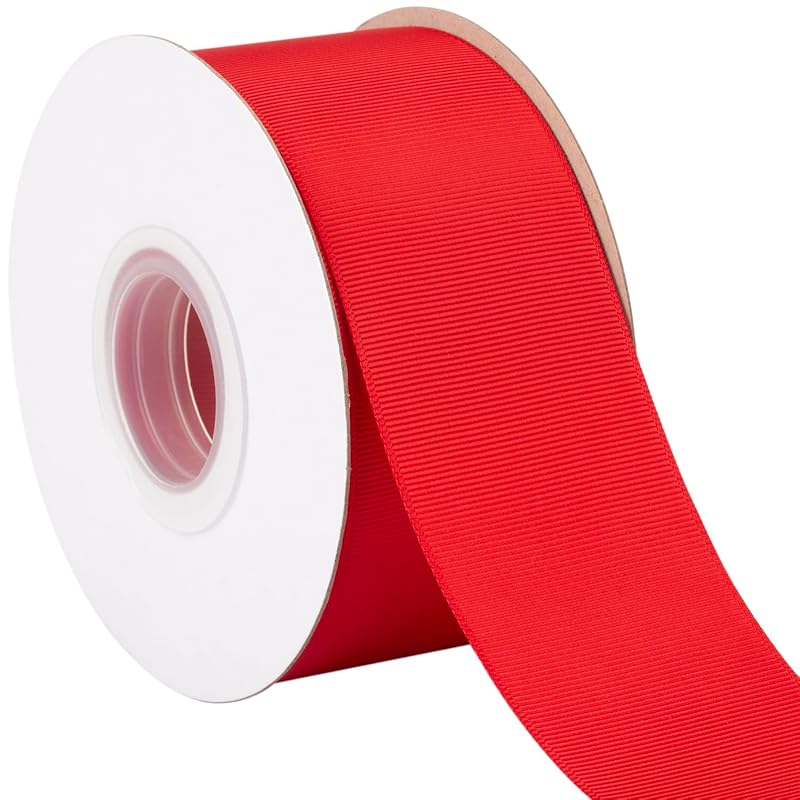 [Tekdeere]Width 50mm Solid Red Grosgrain Ribbon, Perfect for Gift Wrapping, Sewing, Hair Accessories, Wedding Decorations - 22 Meters/roll