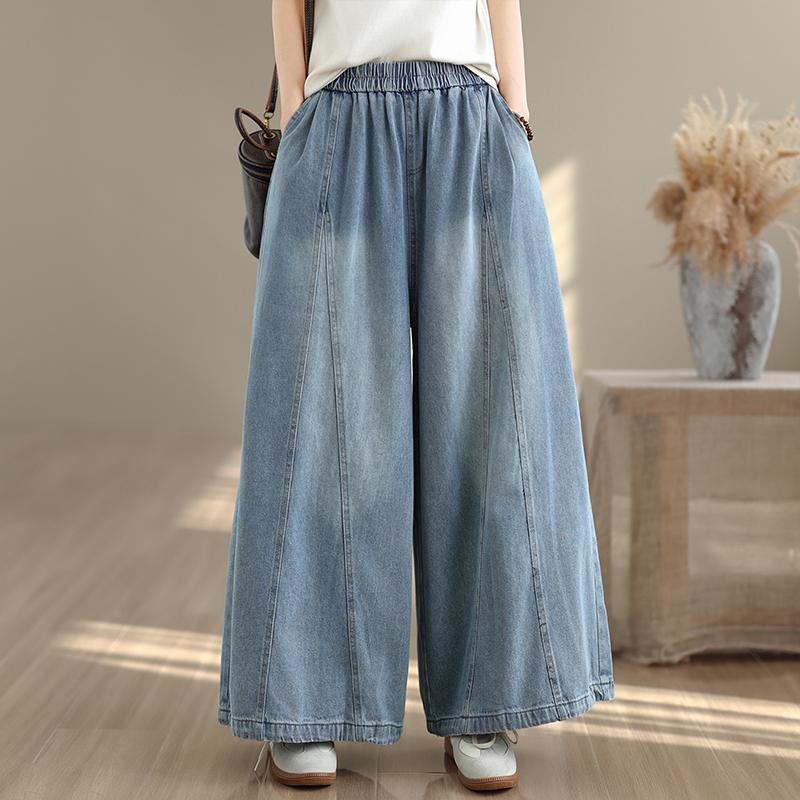 DIMANAF 2026 Summer New Plus Size Women Jeans Elastic Waist Long Pants Loose Casual Denim Cotton Trousers Vintaged