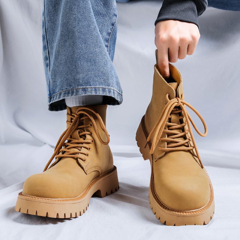 Herren neue High-Top Martin Stiefel dicksohlige erhöhende Modetrend Übergröße britische Wüstenstiefel Herrenschuhe 8266-K